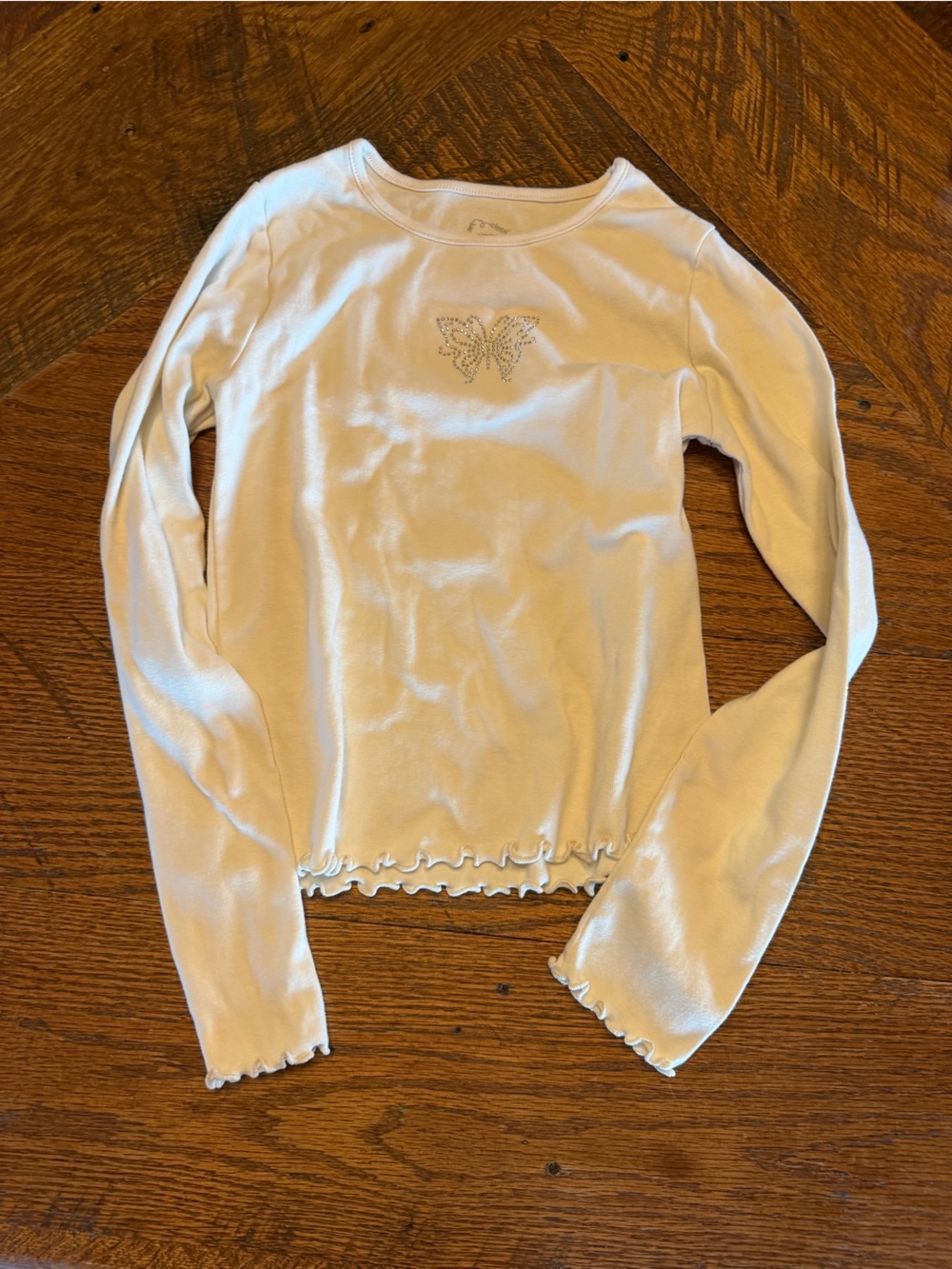 art class white Long-Sleeve Top with Rhinestone Butterfly Sz 10/12